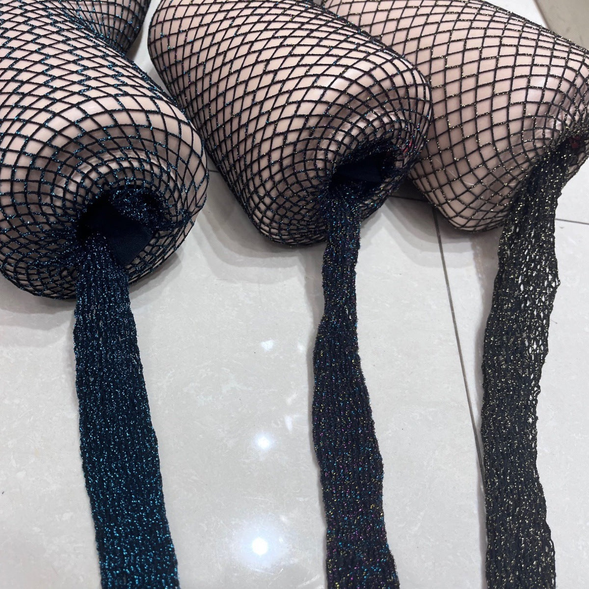 Image of European and American feminine gold and silver silk fishnet pantyhose gold wire mesh stockings silver silk mesh stockings bright silk stockings bright silk bottom stockings women